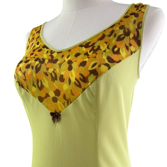Vintage 60s Lime Green & Brown Nylon Wide Strap Full Slip Dress Women's Size M - Picture 6 of 10